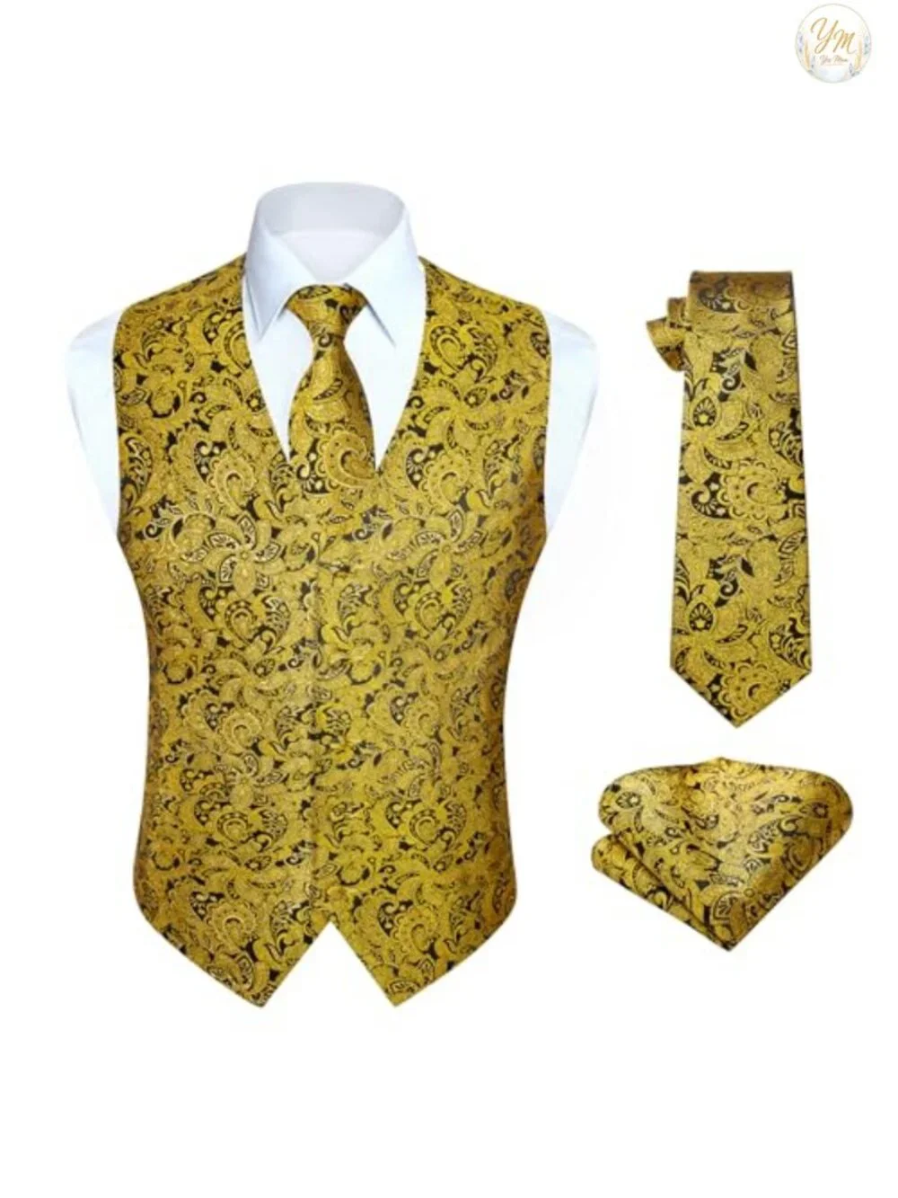 Vest and Tie Set for Men Paisley Jacquard Formal Suit Vest with Tie and Pocket